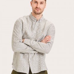 KNOWLEDGE COTTON APPAREL 90827 LARCH LS STRIPED LINEN SHIRT 1090 FORREST NIGHT