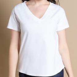 DAO T SHIRT FEMME COL V MANCHES COURTES BLANC