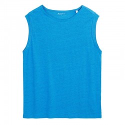 2010011 LOOSE FOLD UP LINEN T-SHIRT 1445 MALIBU BLUE KNOWLEDGE COTTON APPAREL