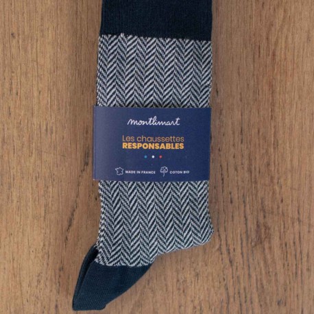 CHAUSSETTES CHEVRON MARINE / GRIS CLAIR 43-46