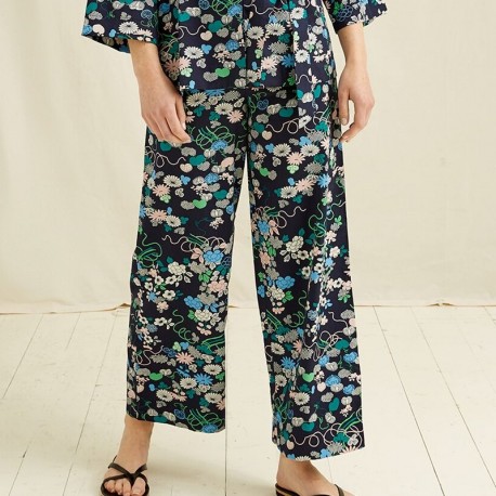 V&A FLORAL PRINT TROUSERS NAVY